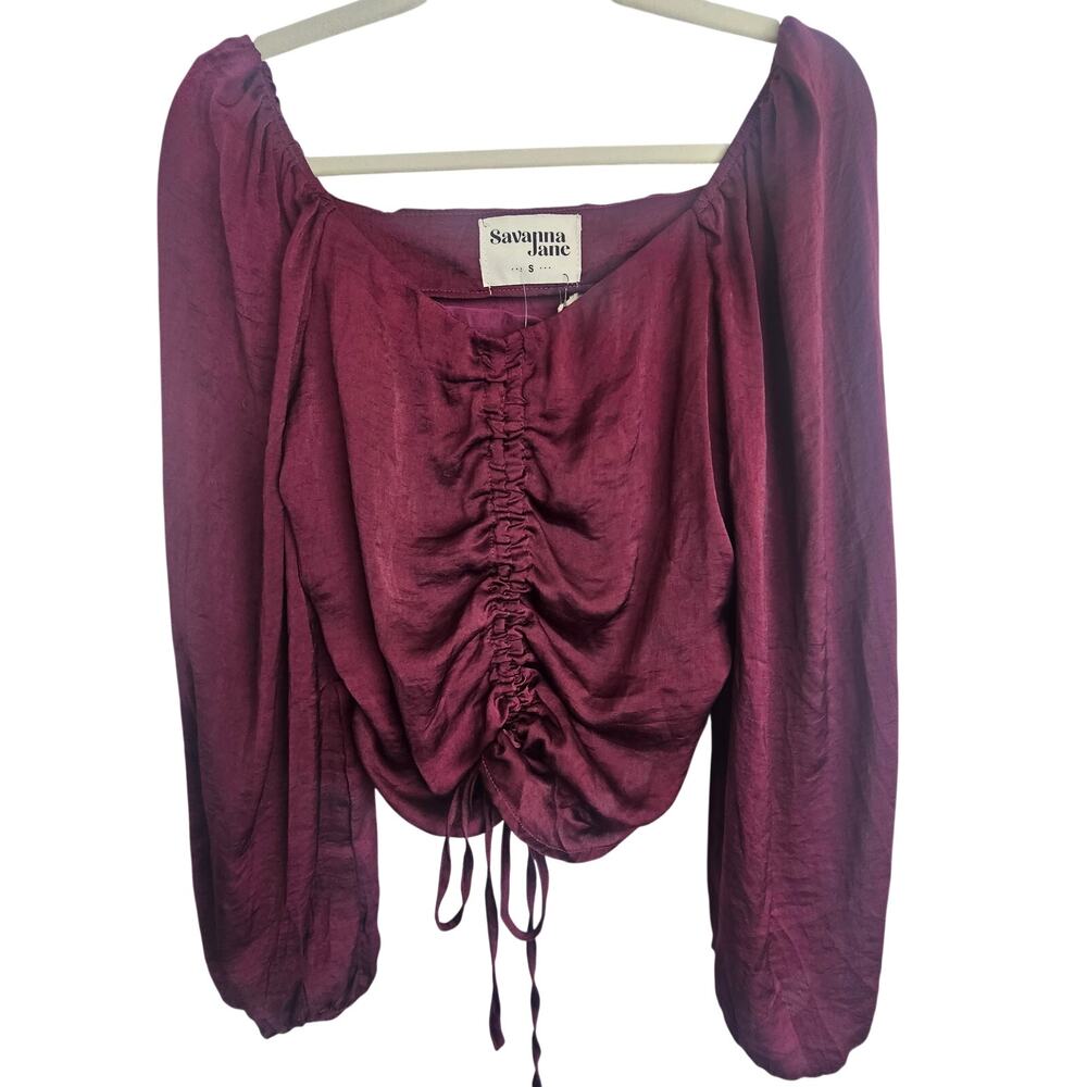 Savanna Jane Womens Ruched Front Satin Crop Top Sz S Whimsigoth Witchy Ren Fair